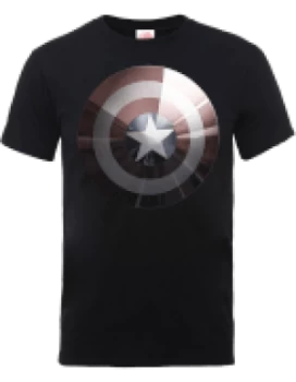 Image of Marvel Avengers Assemble Captain America Shield Shiny T-Shirt - Black