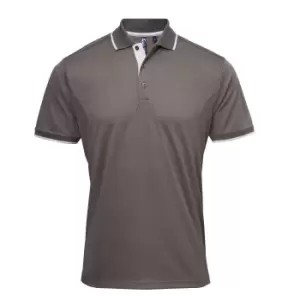 Image of Premier Mens Contrast Coolchecker Polo Shirt (2XL) (Dark Grey/Silver)