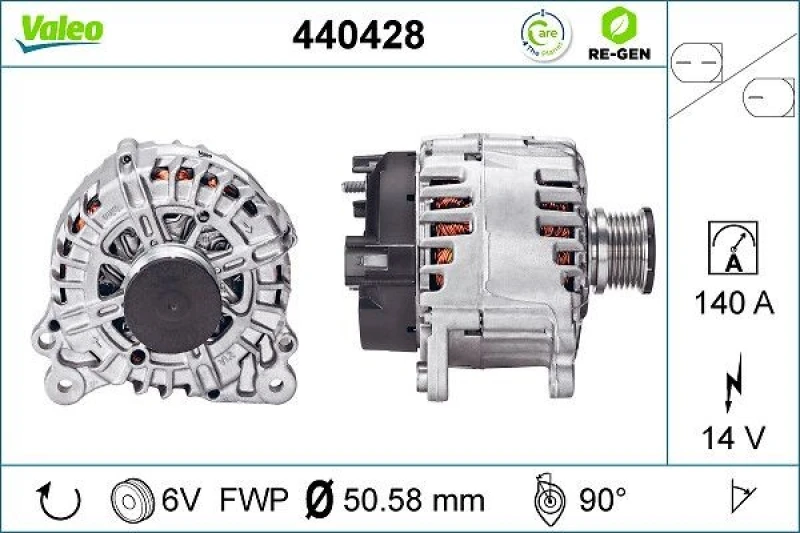 Image of VALEO 440428 Generator Alternator Charging Current: 140A, Voltage: 14V, REMANUFACTURED PREMIUM Alternator (4)