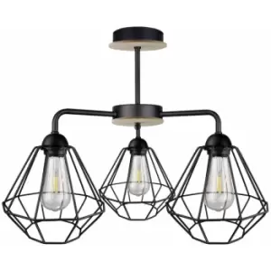 Image of Keter Foskal Semi Flush Light Black, Wood, 44cm, 3x E27