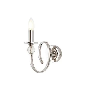 Image of 1 Light Candle Candle Wall Light Polished Nickel Plate, Clear Crystal, E14