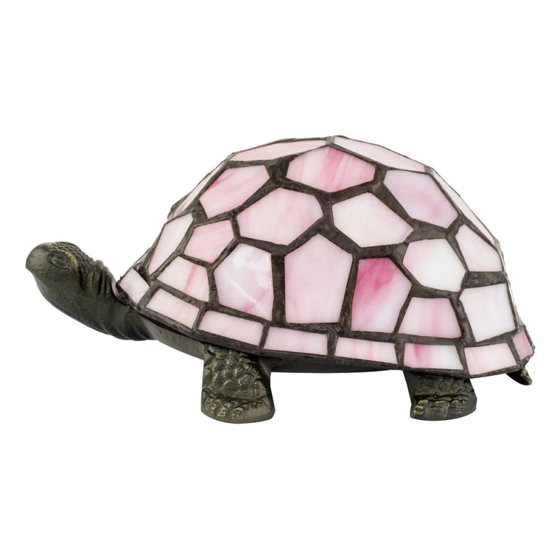 Image of Happy Homewares Classic & Quirky Soft Pink Stained Glass Tiffany Tortoise Table Lamp Pink Unisex