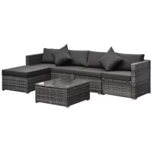 Image of Outsunny 5-Seater Garden Patio Rattan Furniture Wicker Weave Conservatory Sofa Chairs Table Set Brown Aluminium Frame