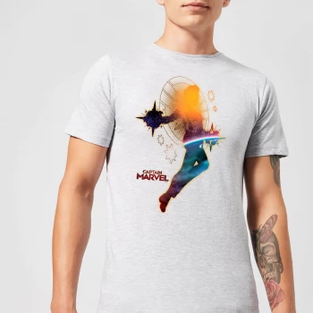 Image of Captain Marvel Nebula Flight Mens T-Shirt - Grey - XS - Grey