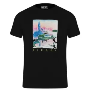 Image of Diesel Jeans Paint Print T-Shirt Mens - Black