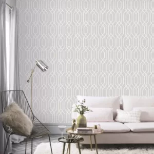 Image of NY Geometric Grey Wallpaper Grey and White
