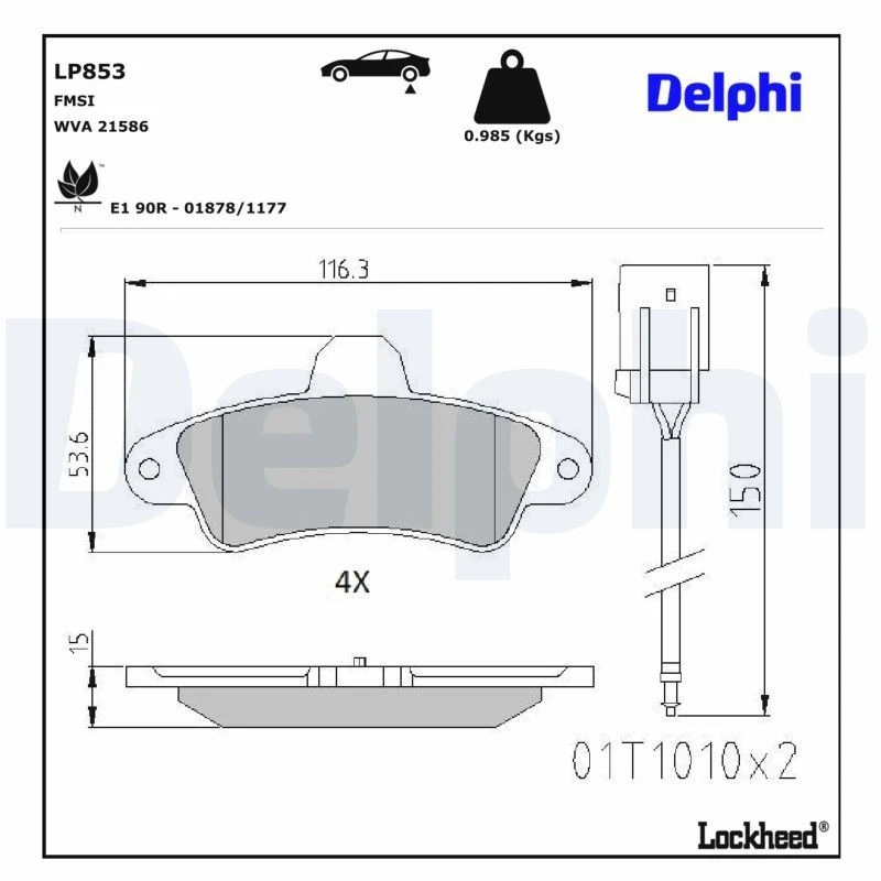 Image of DELPHI Brake pad set DELPHI LP853