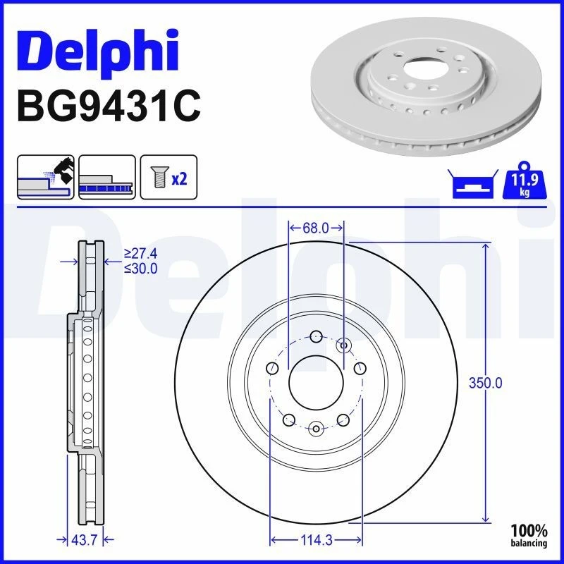 Image of DELPHI Brake disc DELPHI BG9431C