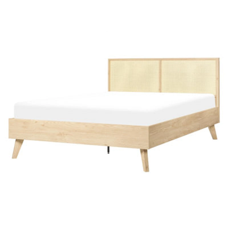 Image of Beliani Bed Rattan Monpazier 140 X 200 Cm (Eu Double) Light Brown