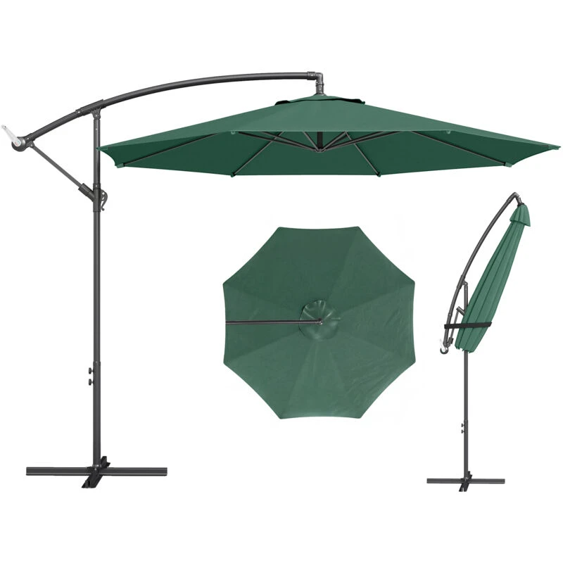 Image of OUTSUNNY 3(m) Garden Banana Parasol Cantilever Umbrella w/ Base in Dark Green Size: 3m x 3m Dark Green Unisex 3m x 3m