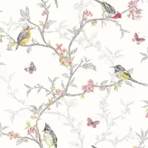 image of Holden Decor Phoebe Multicoloured Birds White Wallpaper