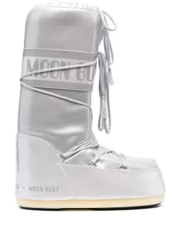 image of MOON BOOT WOMEN Icon Metallic Vinyl Boots White