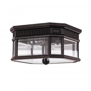 Image of 2 Light Outdoor Flush Ceiling Light Grecian Bronze IP44, E27