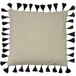 Image of Furn Dune 100% Cotton Chambray Tasselled Cushion Cover, Black, 45 x 45 Cm