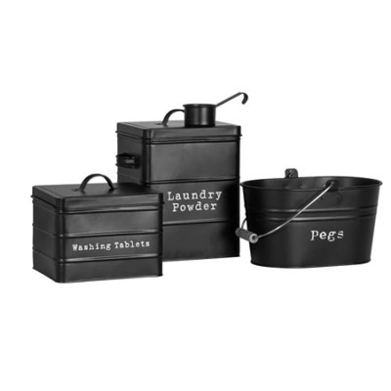 Image of Harbour Housewares 3 Piece Vintage Metal Utility Canisters Set Black Black