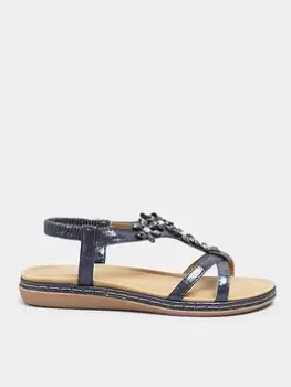 image of Yours Clothing Extra Wide Fit Flower Cross Strap Sandal, Navy, Size Eee, Women