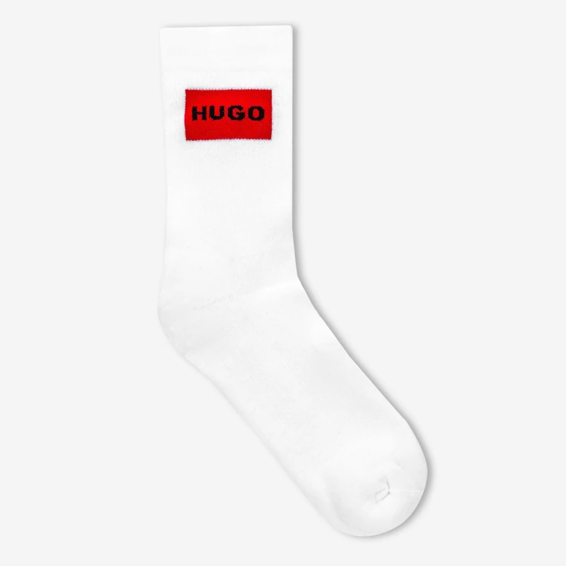 Image of Hugo 2 Pack Logo Label Crew Socks - White White 6 - 12 Months