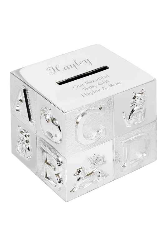 Image of Personalised Memento Company Personalised ABC Money Box in Metallic Silver Metallic Silver Unisex