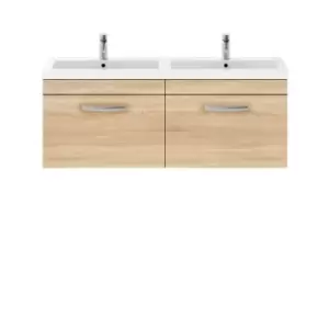 image of Nuie Athena 1200 Wall Hung 2-drawer Vanity & Polymarble Double Basin - Natural Oak