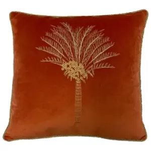 Image of Desert Palm Embroidered Velvet Cushion Coral