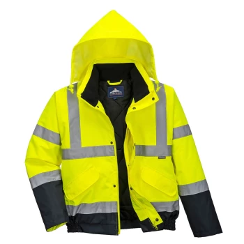 Image of Oxford Weave 300D Class 3 Two Tone Hi Vis Bomber Jacket Yellow / Navy 2XL