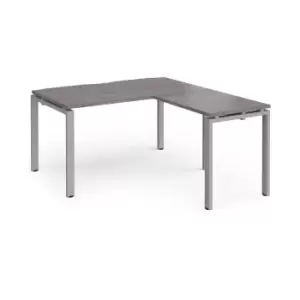 image of Dams Adapt desk 1400mm x 800mm with 800mm return desk - silver frame, grey oak t