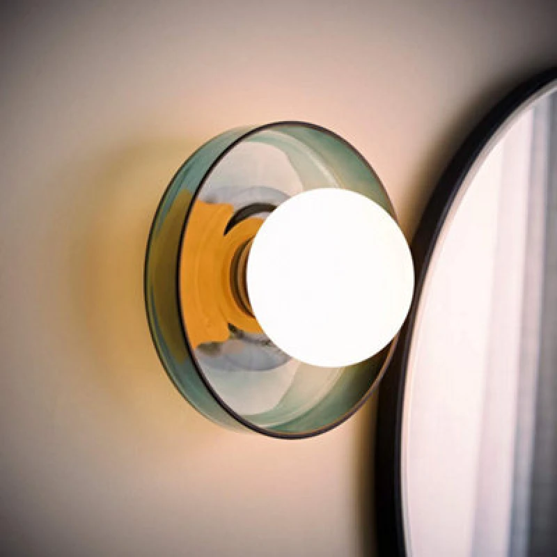 Image of Valuelights Newbury Jade Green Glass Ip44 Flush Wall Light And Bulb