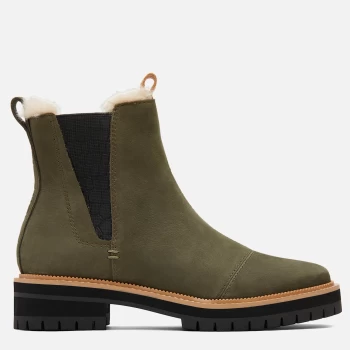 TOMS Womens Dakota Water Resistant Leather Chelsea Boots - Olive - UK 6