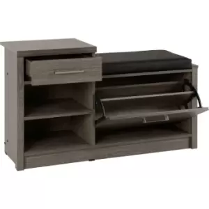 image of Lisbon Mini Shoe Rack Storage Seat in Black Wood Grain