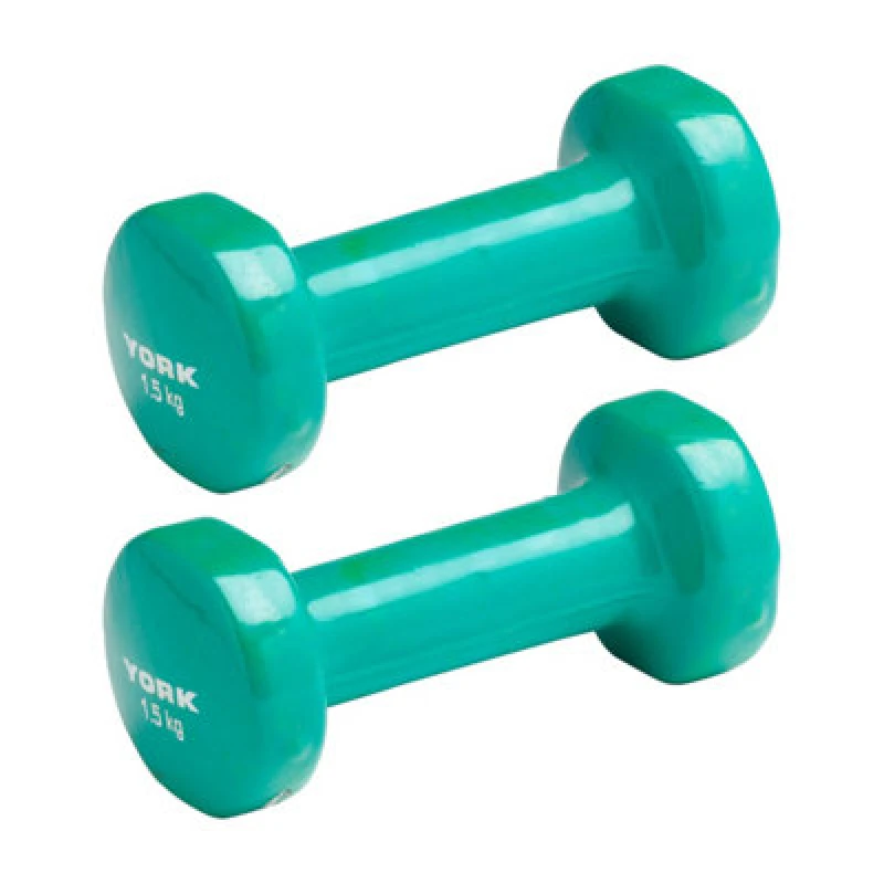 Image of York Vinyl Dipped Dumbbells - Pair Of 1.5Kg Green Weights For Gentle Resistance Training
