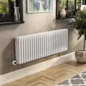Image of White Electric Horizontal Column Radiator 1.2kW with WiFi Thermostat - H400xW1190mm - IPX4 Bathroom Safe