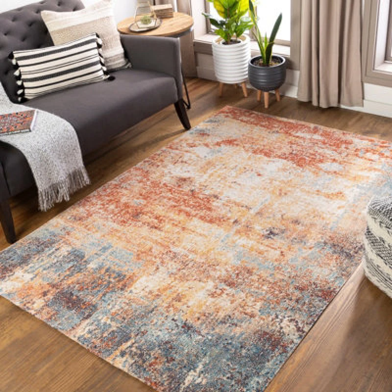 Image of Livabliss Huntington Beach-Modern Orange Blue Ivory In- & Outdoor Rug 120 X 170 Cm Easy Care, Non Shedding