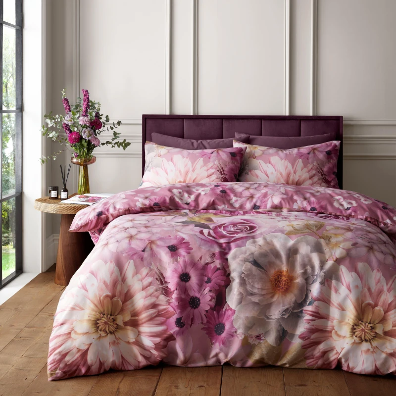 Image of RHS by Catherine Lansfield Rosemoor Floral So Soft Duvet Cover Set Duvet Cover Sets Double Pink 73364006030