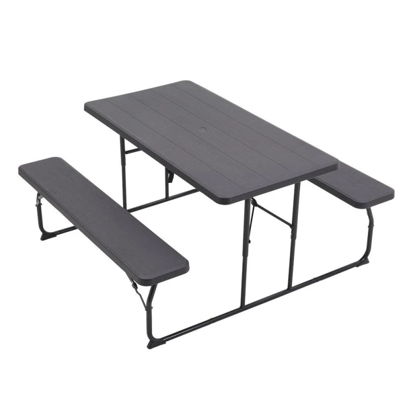 Image of Breeins 74x180x160cm Foldable Picnic Table & Bench Set Black unisex One size