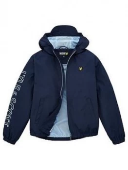 image of Boys, Lyle & Scott Contrast Zip Arm Logo Windcheater - Navy, Size Age: 10-11 Years