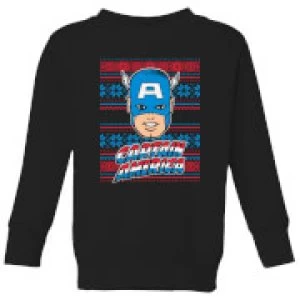 Image of Marvel Captain America Face Kids Christmas Sweatshirt - Black - 11-12 Years