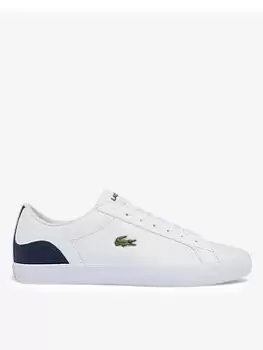 image of Lacoste Mens Lerond Leather and Synthetic Trainers Size 10 UK White & Navy