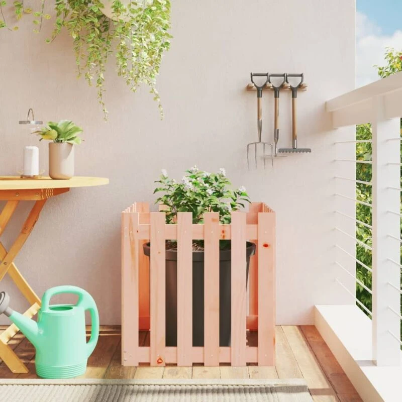 Image of vidaXL Garden Planter w/ Fence Design 60x60x60cm Solid Wood, Brown 832460