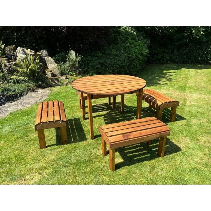 Image of Charles Taylor 4 Seater Garden Furniture Round Table Set - L230xW230xH80cm -Burgundy in Light Brown Light Brown Unisex