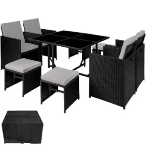 image of Tectake Bilbao Rattan Garden Furniture Set With Protective Cover - Black/Grey