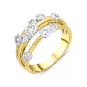 18ct Yellow Gold 0.54ct Diamond Three Row Bubble Ring