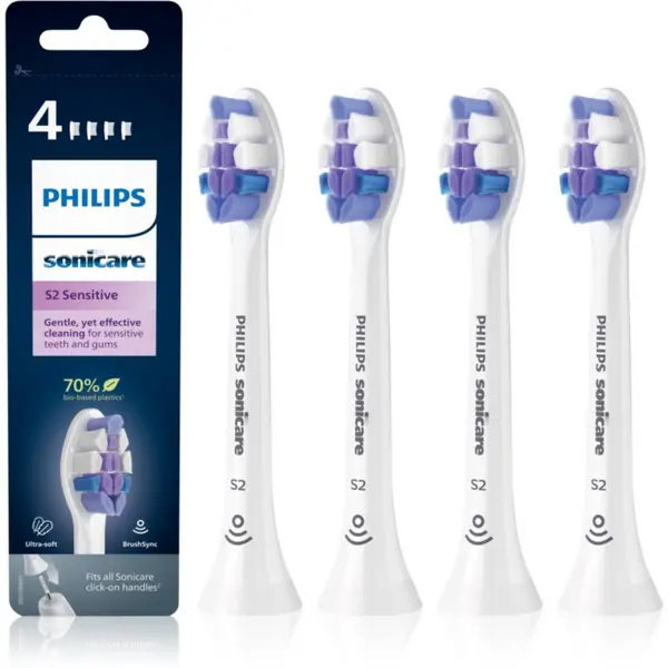 image of Philips Sonicare Sensitive St &ard HX6054/10 Replacement Heads White Toothbrush 4Pcs