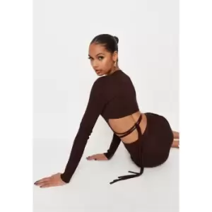 Missguided Long Sleeve Crop Top Co Ord - Brown