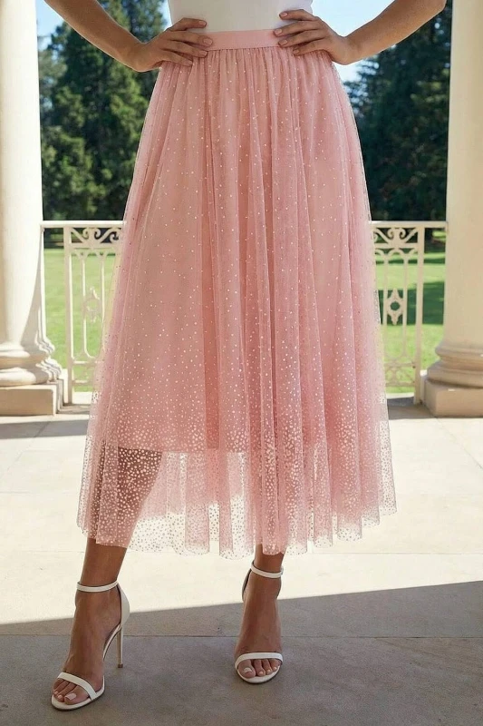 Image of Roman Womens Polka Dot Print Elasticated Mesh Skirt in Light Pink Size: 12 Light Pink Female 12