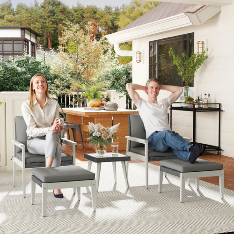 Image of Outsunny 5 Pieces Rattan Patio set with Acacia Wood Top Coffee Table, Grey 863-167V70GY