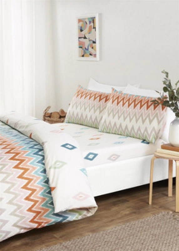 Image of Rapport Home Bali Microfibre Polyester Chevron Complete Duvet Set With Pillowcase Multi