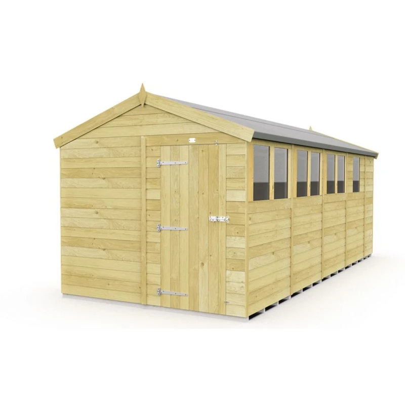 Image of Buttercup Farm 8 x 17 Feet Apex Shed - Single Door W/ Windows - L503 x W231 x H217cm in Brown Brown Unisex