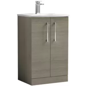 image of Arno Solace Oak 500mm 2 Door Vanity Unit with 30mm Profile Curved Basin - ARN2501G - Solace Oak - Nuie