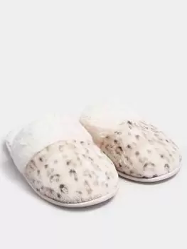 image of Long Tall Sally Leopard Print Mule Slippers, Grey, Size 9-10, Women