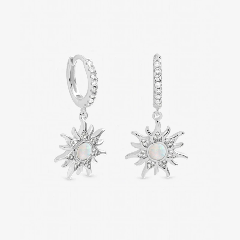 Image of Inicio Sterling Silver Plated Opal Sunburst Charm Hoops Hoop Earrings One Size Silver 39930911000